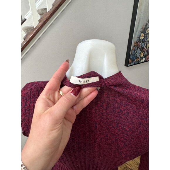 Celiné Ribbed Cotton Long Sleeve Sweater Top Burgundy Navy Size Small - Picture 7 of 7